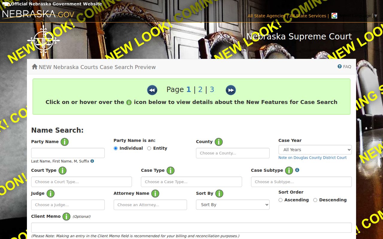 Kearney County case lookup JUSTICE search fields