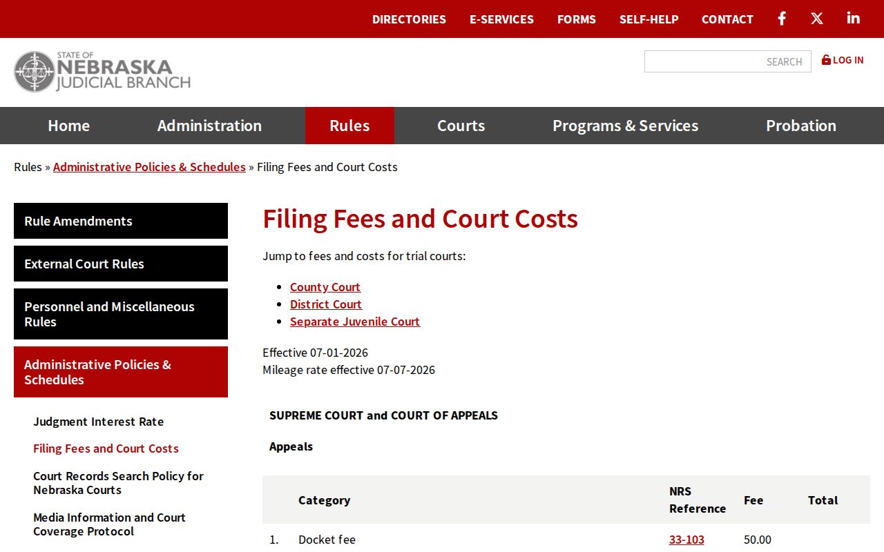 Kearney County civil docket court costs and fee schedule