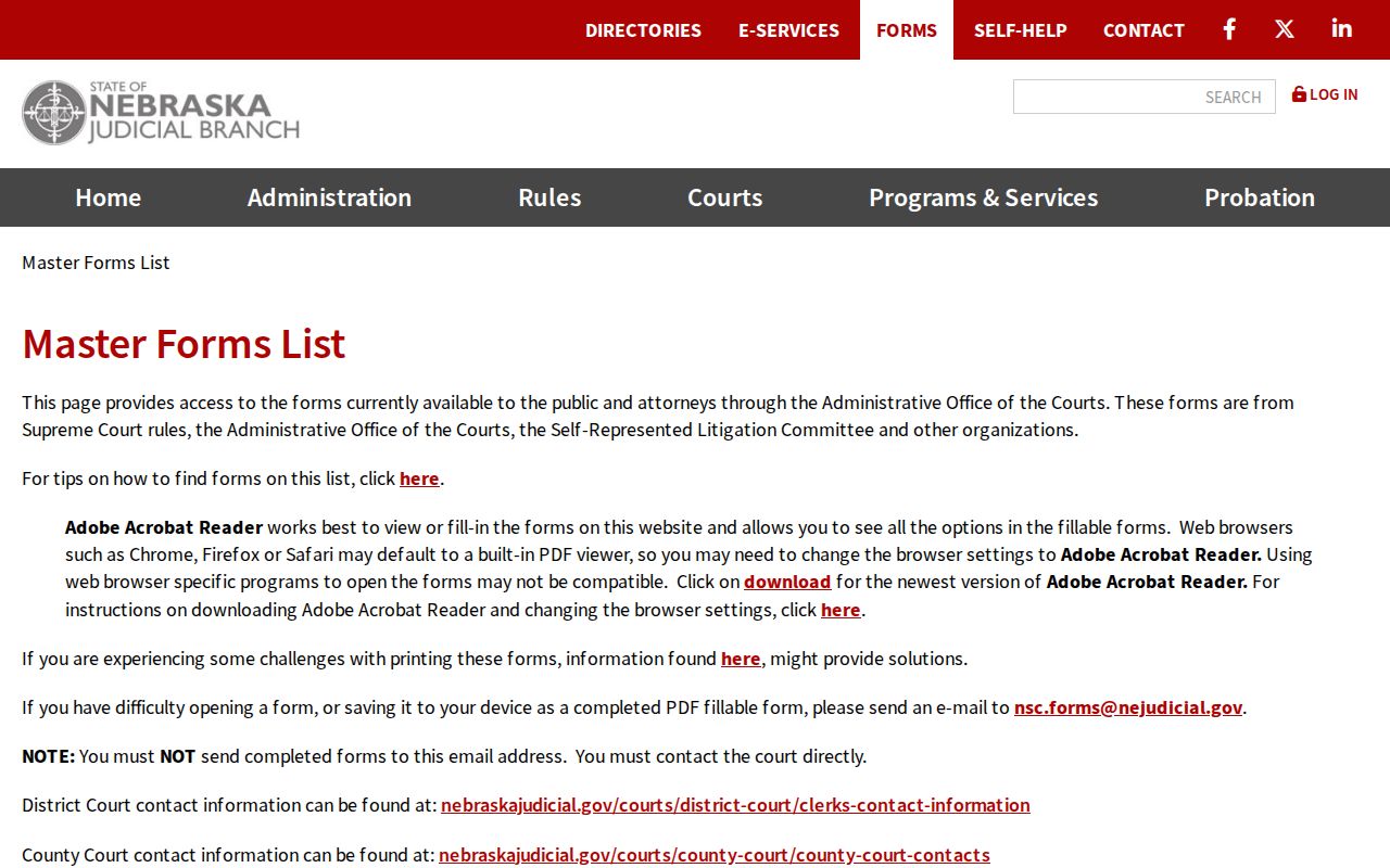 Kearney County civil docket Nebraska Judicial Branch forms index