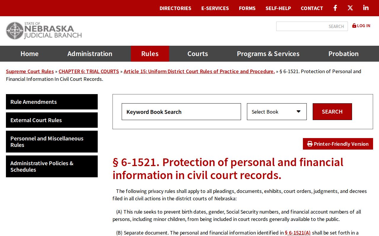 Kearney County civil docket financial information redaction rule