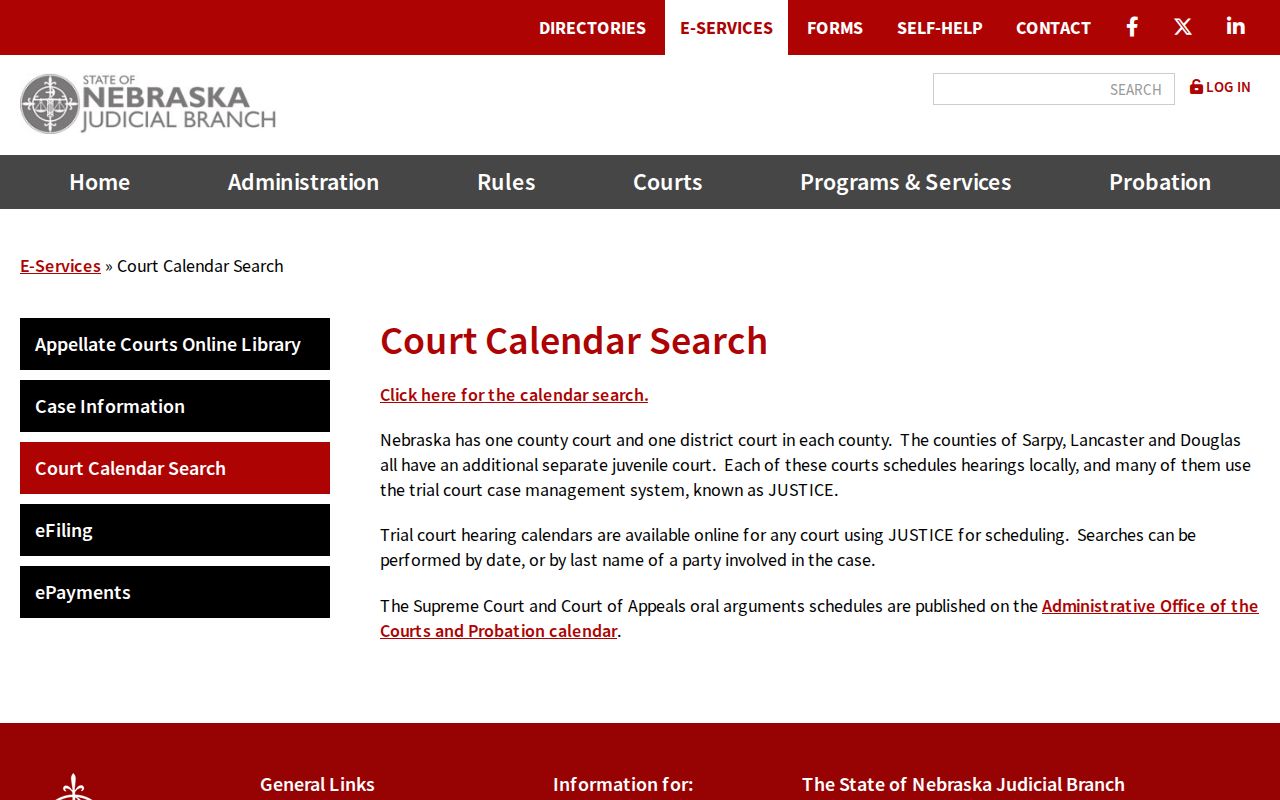 Kearney County court dates calendar information from the Nebraska Judicial Branch