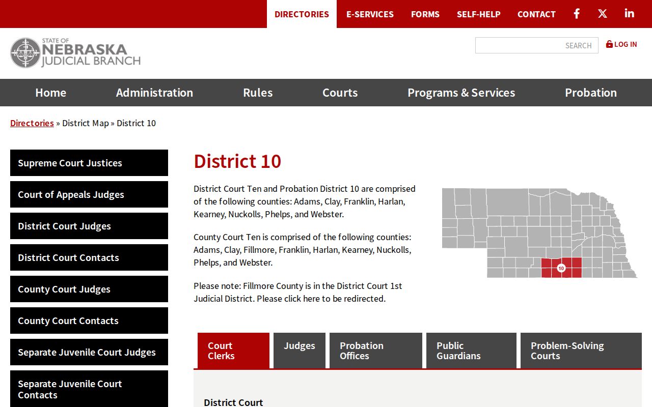 Kearney County court dates Tenth Judicial District directory map