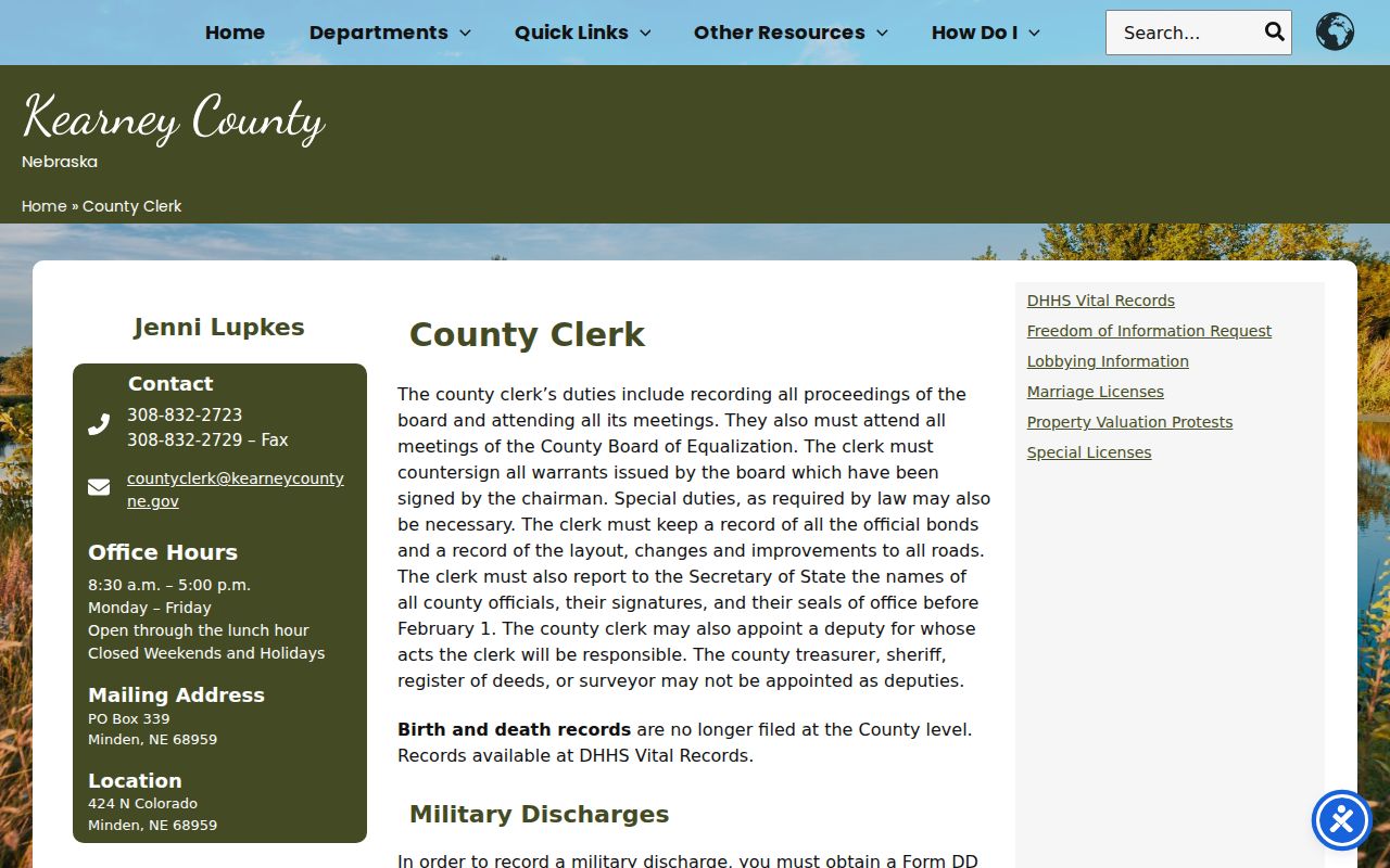 Kearney County court record search distinction between county clerk and court clerks