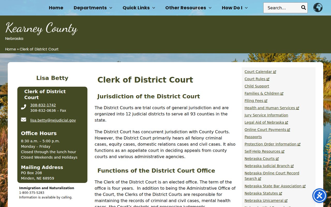Kearney County criminal docket Kearney County District Court clerk contact page