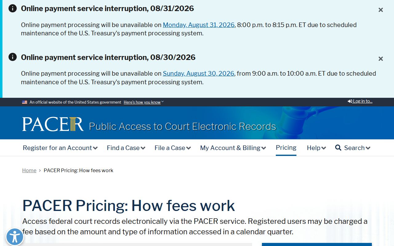 Kearney County court docket PACER fee information