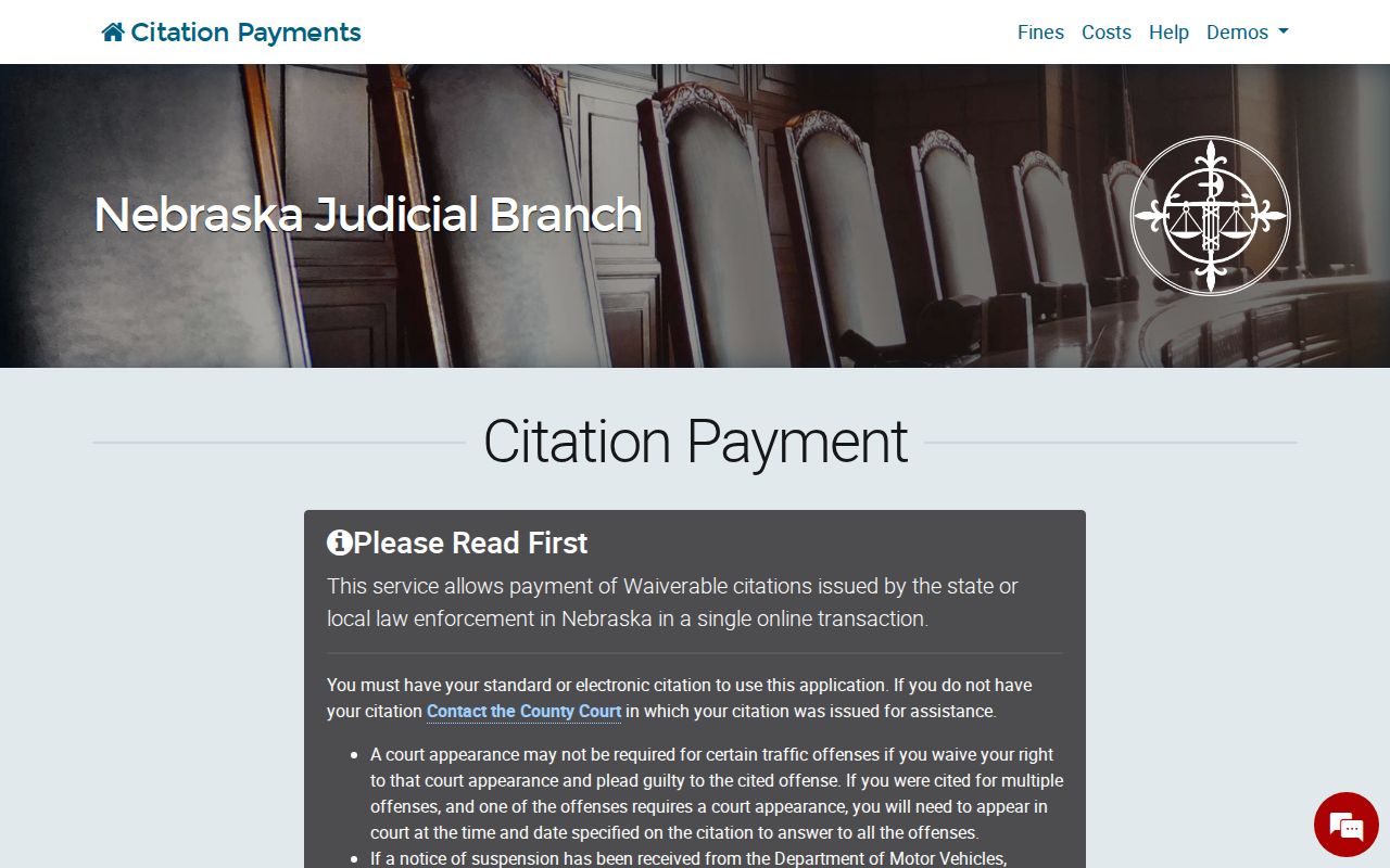Kearney County traffic ticket waiver citation portal eligibility notice